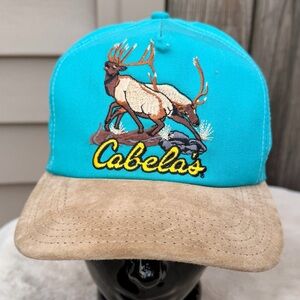 Vintage Cabela's Teal and Beige Cap with Elk Embroidery